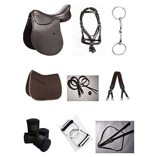 Lussoro Leather Polo Riding Horse Saddle Starter Kit Brown Saddle Combo Pack